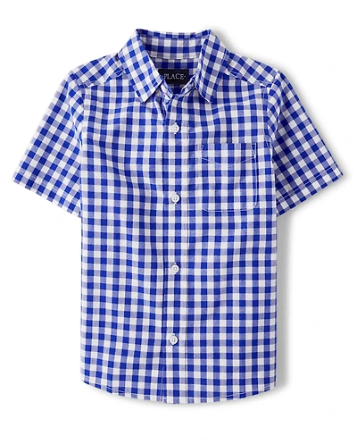 Boys Dad And Me Gingham Poplin Button Up Shirt