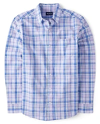 Mens Dad And Me Plaid Poplin Button Up Shirt