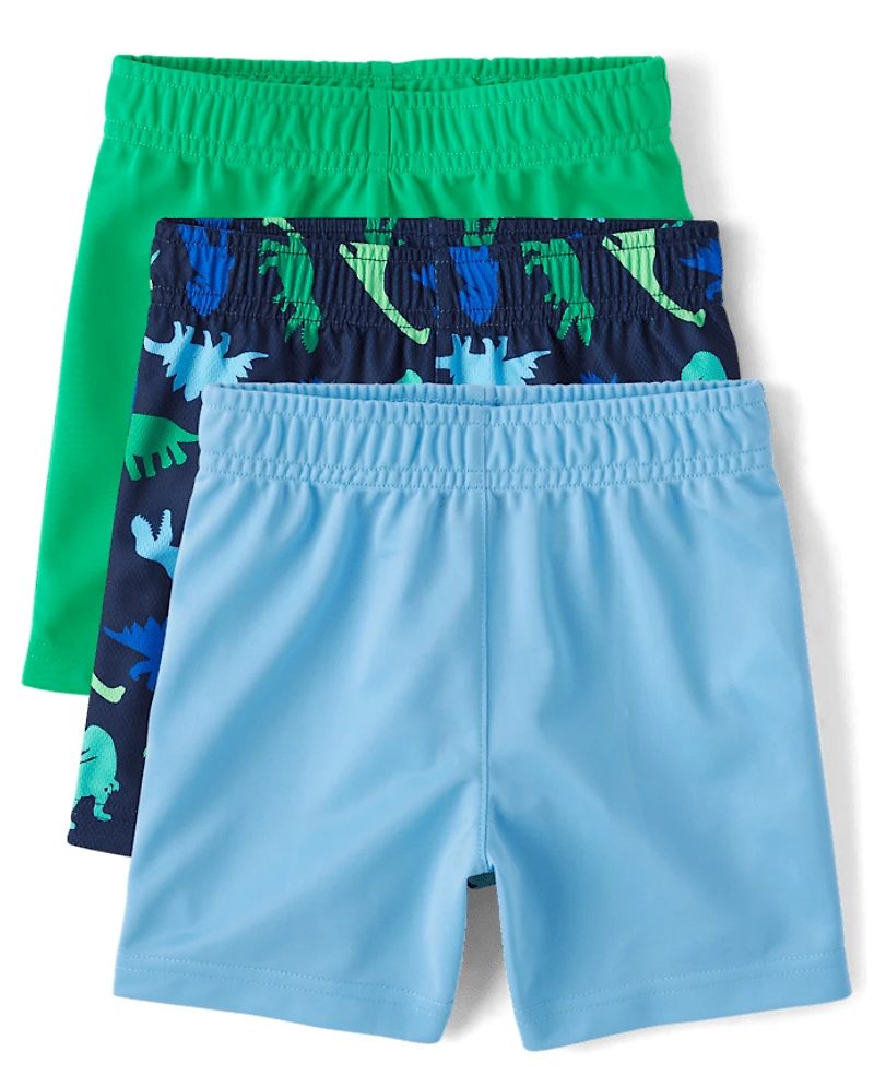 Baby And Toddler Boys Moisture Wicking Print Basketball Shorts 3-Pack