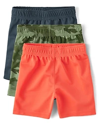 Lot de 3 shorts basket-ball imprimés évacuant l'humidité pour bébés et tout-petits garçons
