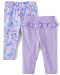 Baby Girls Butterfly Ruffle Leggings 2-Pack
