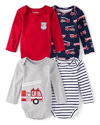 Baby Boys Fire Truck Bodysuit 4-Pack