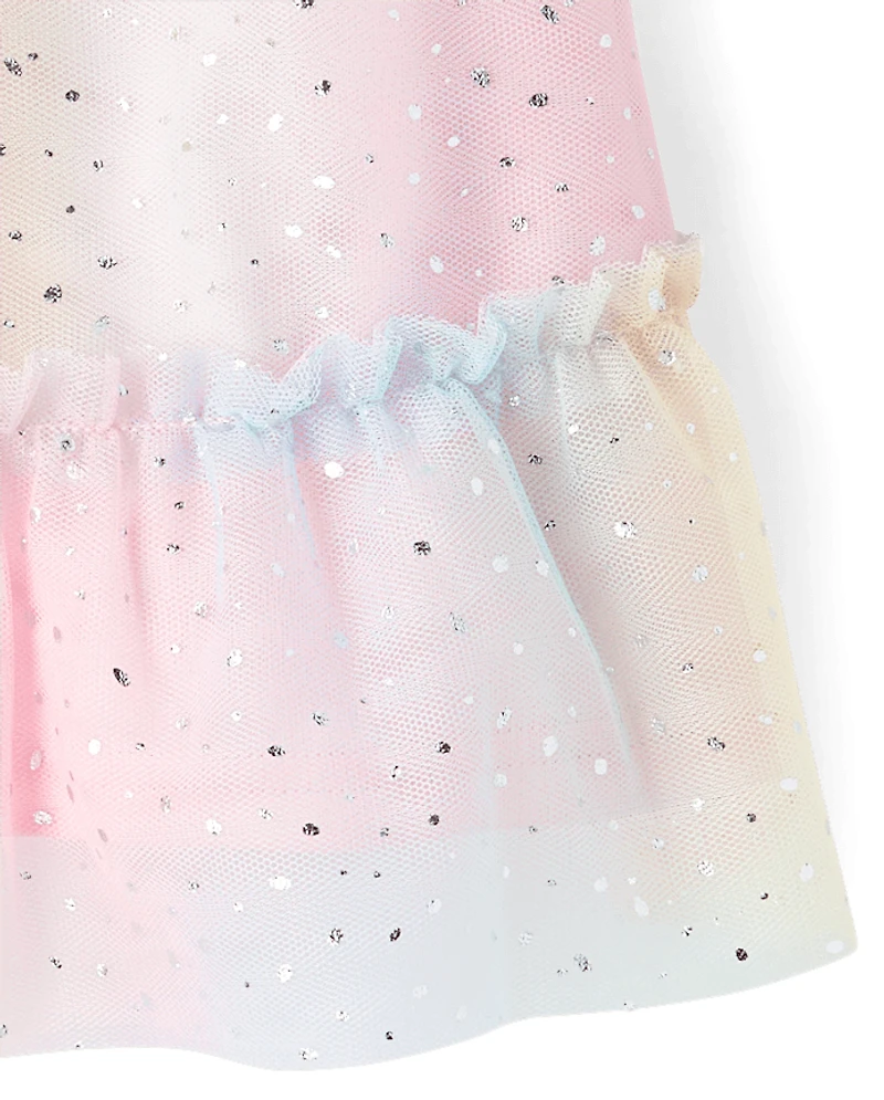 Baby Girls Rainbow Shimmer Mesh Ruffle Dress