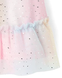 Baby Girls Rainbow Shimmer Mesh Ruffle Dress