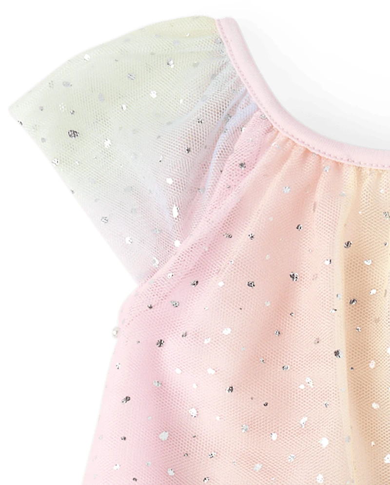 Baby Girls Rainbow Shimmer Mesh Ruffle Dress