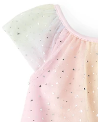 Baby Girls Rainbow Shimmer Mesh Ruffle Dress