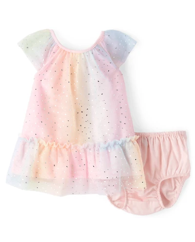 Baby Girls Rainbow Shimmer Mesh Ruffle Dress