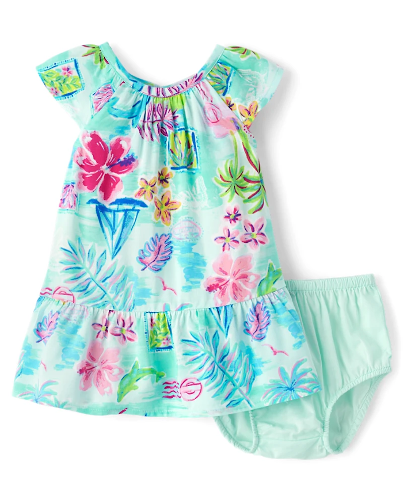 Baby Girls Matching Family Tropical Ruffle Dress