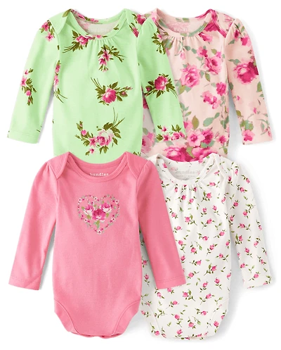 Lot de 4 bodies à fleurs pour bébé fille