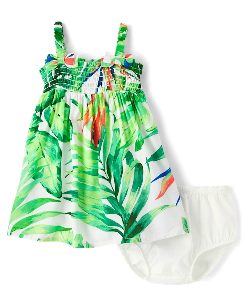 Baby Girls Matching Family Tropical Smocked Dress
