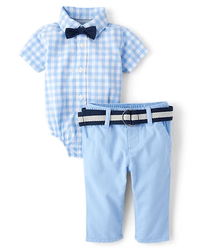 Ensemble 2 pièces en popeline vichy pour bébé garçon