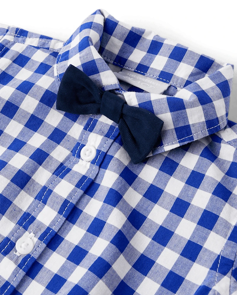 Ensemble 2 pièces en popeline vichy pour bébé garçon, assorti à celui de papa