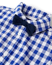 Ensemble 2 pièces en popeline vichy pour bébé garçon, assorti à celui de papa