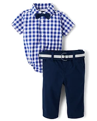 Ensemble 2 pièces en popeline vichy pour bébé garçon, assorti à celui de papa