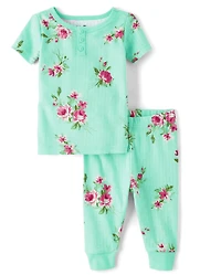 Baby And Toddler Girls Floral Henley Pointelle Snug Fit Cotton Pajamas