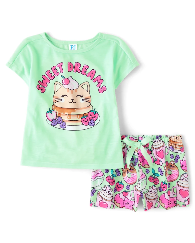 Girls Cat Breakfast Pajamas