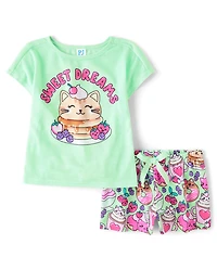 Girls Cat Breakfast Pajamas