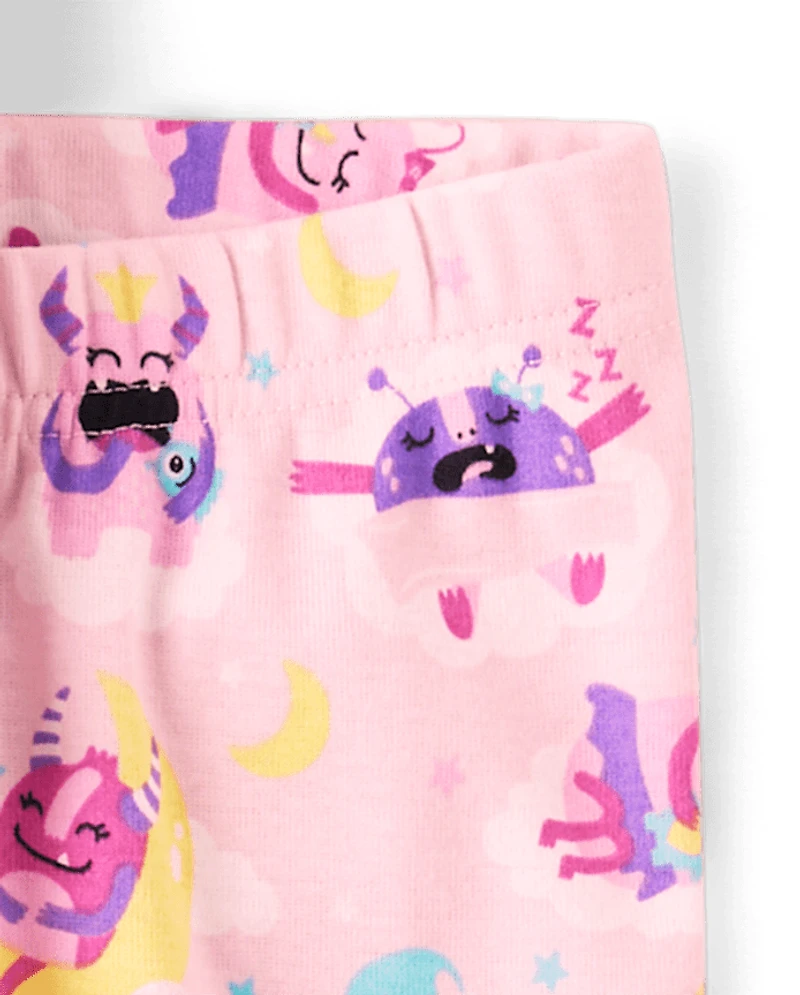 Pyjamas en coton ajustés pour bébés et petites filles, motif monstre
