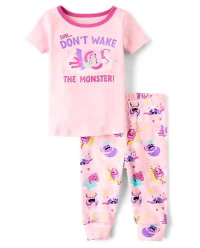 Pyjama ajusté en coton pour bébé et petite fille Motif monstre