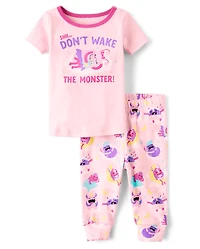 Pyjama ajusté en coton pour bébé et petite fille Motif monstre