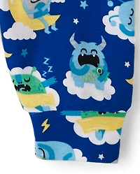 Pyjamas en coton ajustés pour bébés et petits garçons, motif monstre