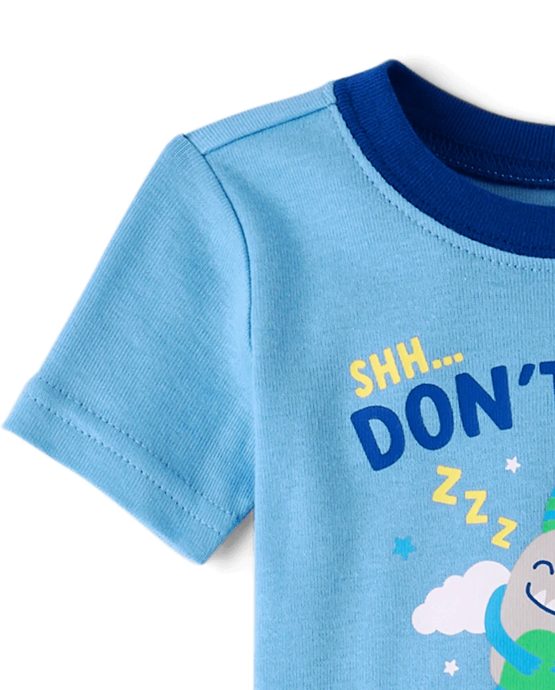 Pyjamas en coton ajustés pour bébés et petits garçons, motif monstre