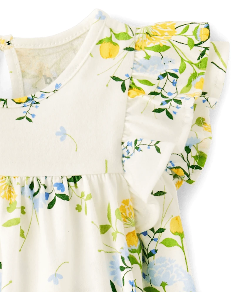 Baby Girls Floral Flutter Bodysuit Dress