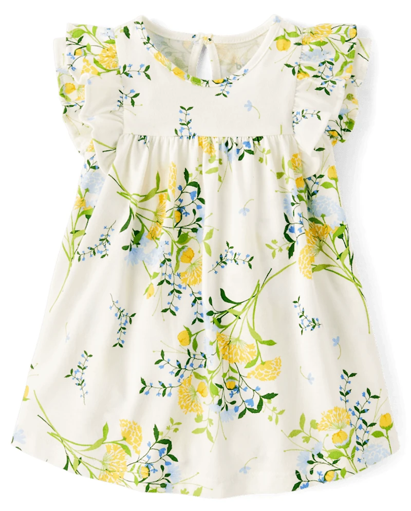 Baby Girls Floral Flutter Bodysuit Dress