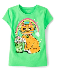 Girls St. Patrick's Day Cat Graphic Tee