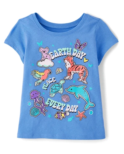 T-shirt graphique pour bébés et petites filles, motif animaux du Jour de la Terre