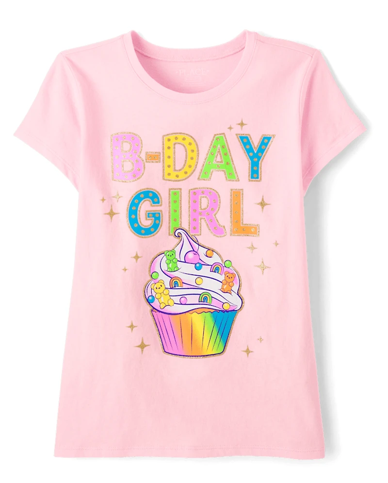 Girls Birthday Girl Cupcake Graphic Tee