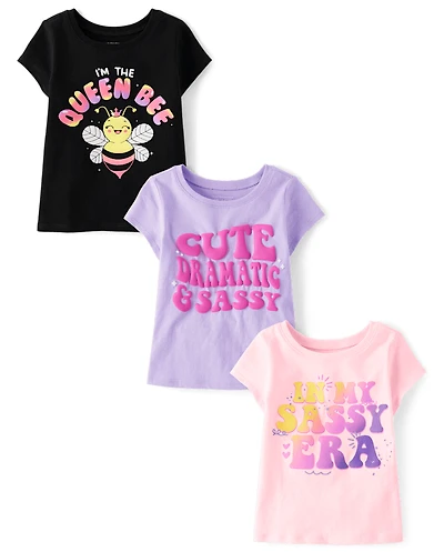 Lot de 3 t-shirts graphiques impertinents pour bébés et petites filles