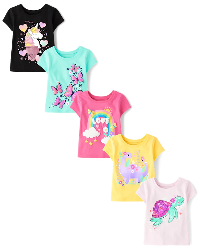 Lot de 5 t-shirts à imprimé animal pour bébés et petites filles