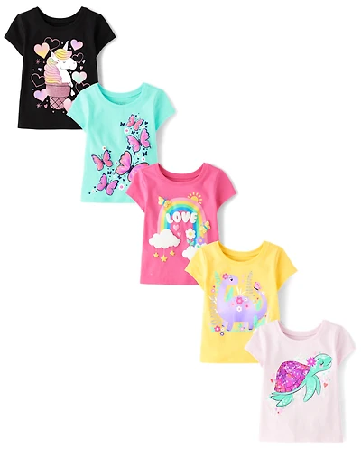 Lot de 5 t-shirts à imprimé animal pour bébés et petites filles