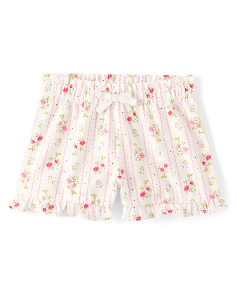 Toddler Girls Floral Ruffle Paperbag Waist Shorts