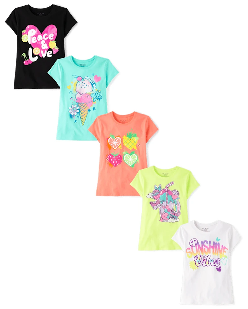 Girls Summer Graphic Tee 5-Pack