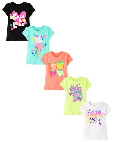 Girls Summer Graphic Tee 5-Pack