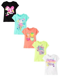 Girls Summer Graphic Tee 5-Pack