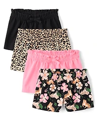 Toddler Girls Leopard Paperbag Waist Shorts 4-Pack