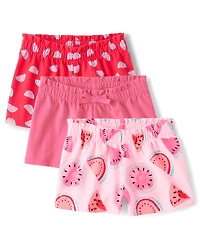 Lot de 3 shorts taille paperbag pastèque pour petites filles