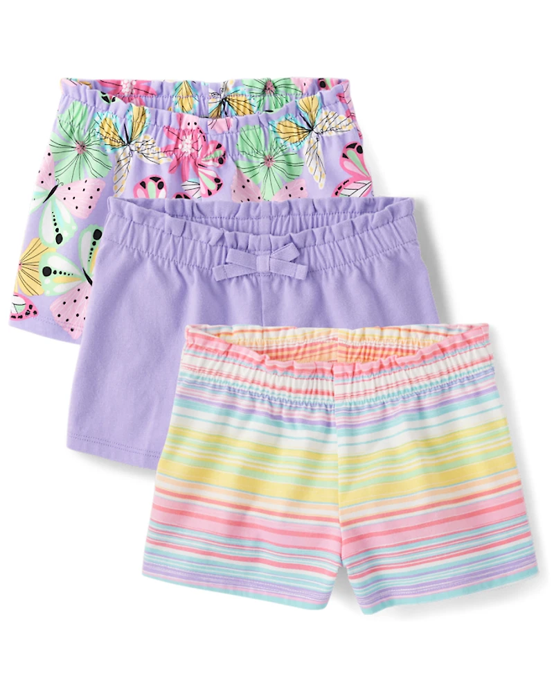 Toddler Girls Butterfly Paperbag Waist Shorts 3-Pack