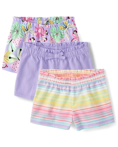 Lot de 3 shorts taille haute à imprimé papillon pour petites filles