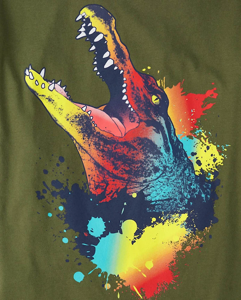Boys Paint Splatter Alligator Graphic Tee