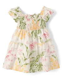 Toddler Girls Matching Family Tropical Smocked Tiered Dress
