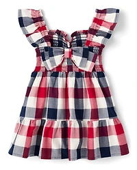 Toddler Girls Gingham Poplin Smocked Ruffle Dress