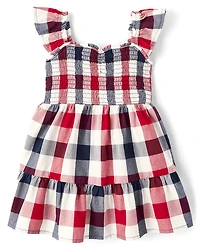 Toddler Girls Gingham Poplin Smocked Ruffle Dress