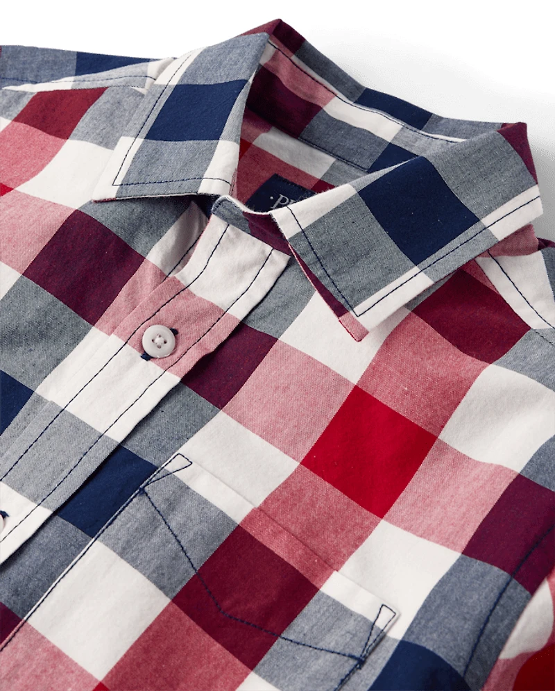 Boys Gingham Poplin Button Up Shirt