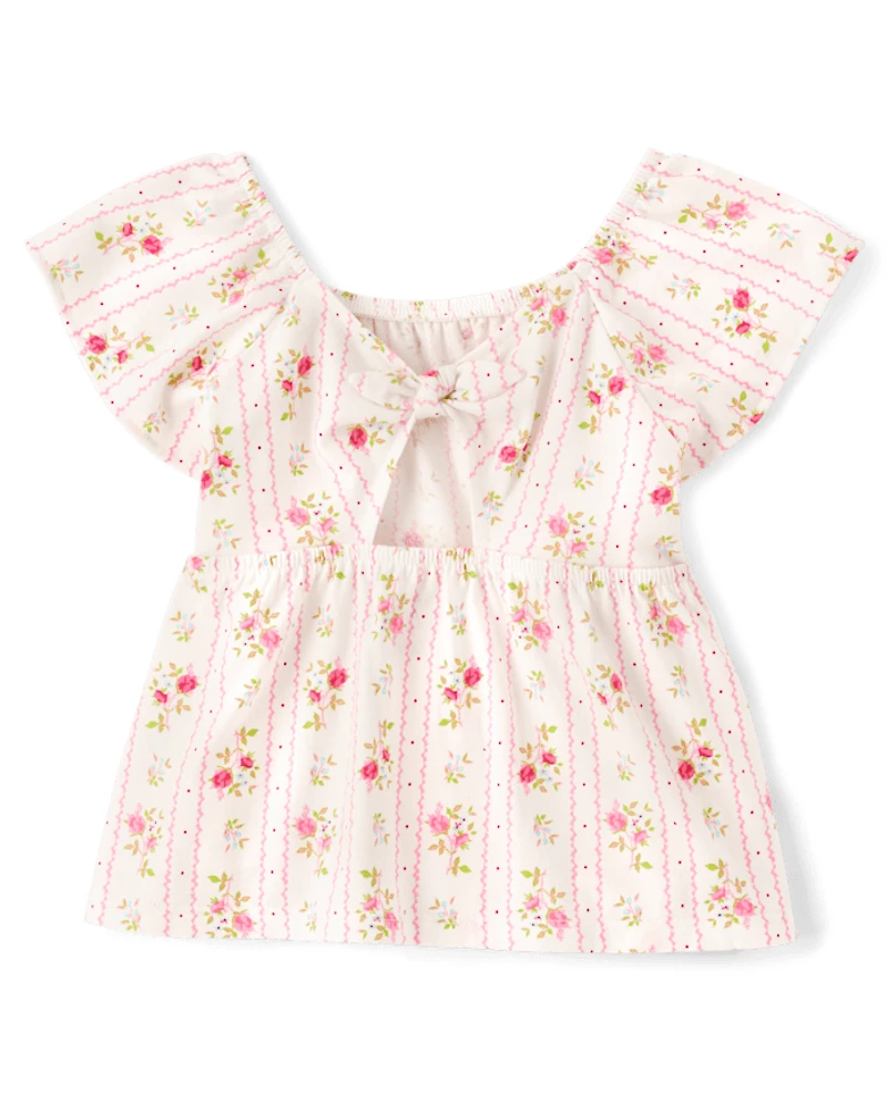 Toddler Girls Print Tie Back Empire Babydoll Top