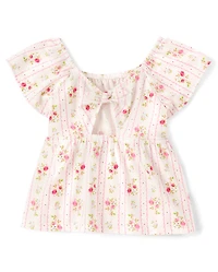 Toddler Girls Print Tie Back Empire Babydoll Top