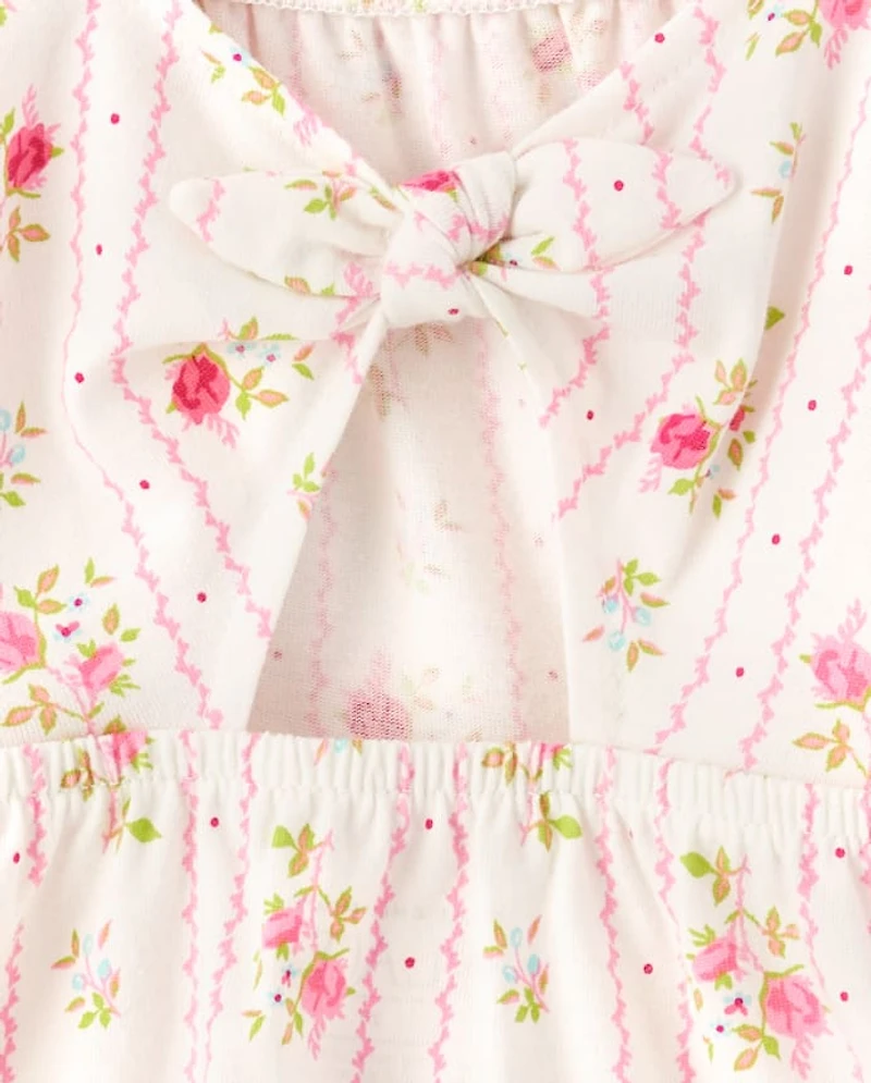 Toddler Girls Print Tie Back Empire Babydoll Top